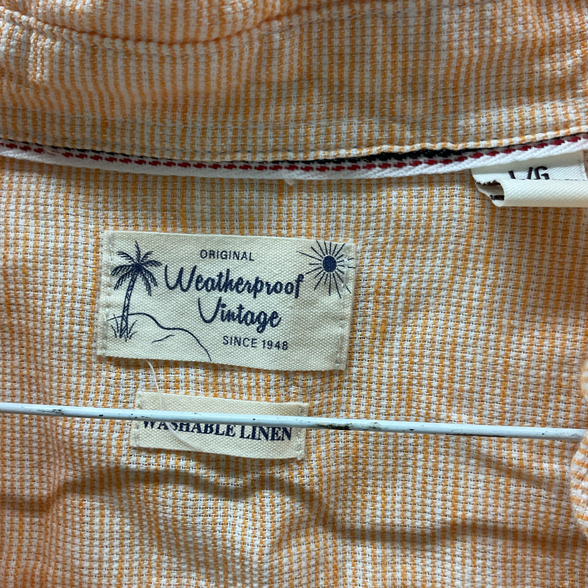 Weatherproof Vintage Men's Large Washable Linen Striped Short Sleeve Shirt