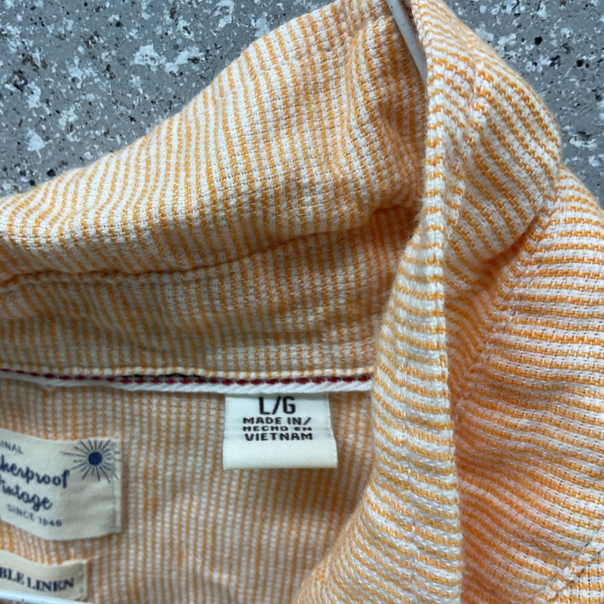 Weatherproof Vintage Men's Large Washable Linen Striped Short Sleeve Shirt
