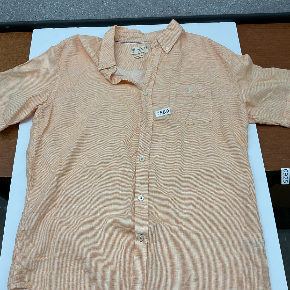 Weatherproof Vintage Men's Large Washable Linen Striped Short Sleeve Shirt