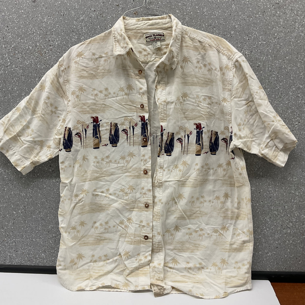 Boca Classics Club Golf Shirt Men's XL Cream Palm Tree Short Sleeve Button Front