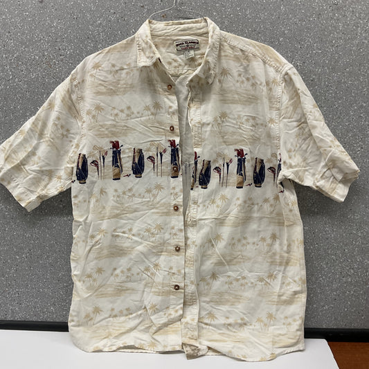 Boca Classics Club Golf Shirt Men's XL Cream Palm Tree Short Sleeve Button Front