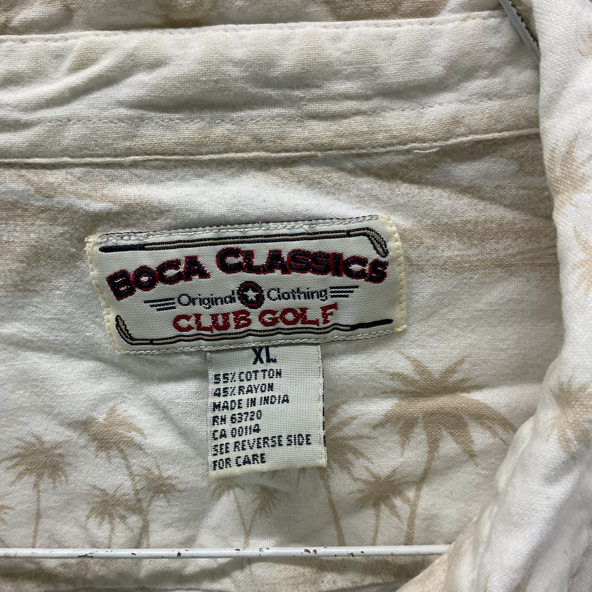 Boca Classics Club Golf Shirt Men's XL Cream Palm Tree Short Sleeve Button Front