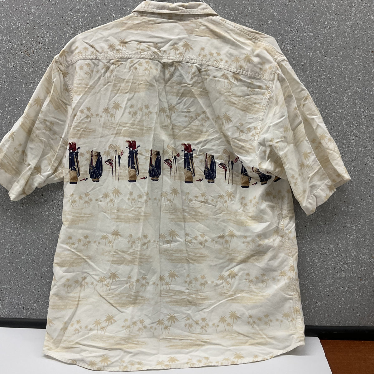 Boca Classics Club Golf Shirt Men's XL Cream Palm Tree Short Sleeve Button Front