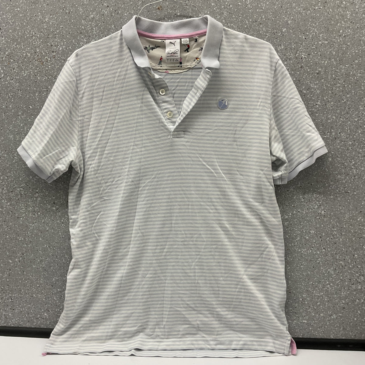 PUMA x Arnold Palmer Men's Large Gray Striped Golf Polo Shirt