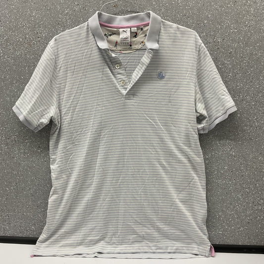 PUMA x Arnold Palmer Men's Large Gray Striped Golf Polo Shirt