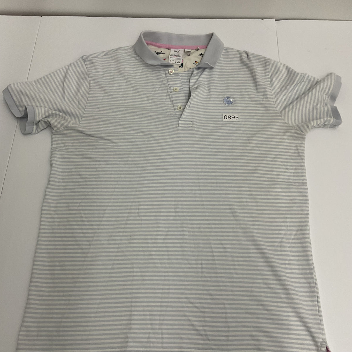 PUMA x Arnold Palmer Men's Large Gray Striped Golf Polo Shirt