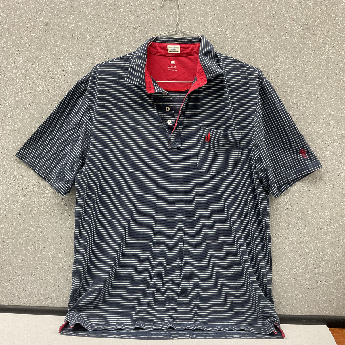 Johnnie-O Hangin' Out Polo Men's XL Navy White Striped Pocket Cotton Stretch