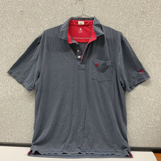Johnnie-O Hangin' Out Polo Men's XL Navy White Striped Pocket Cotton Stretch