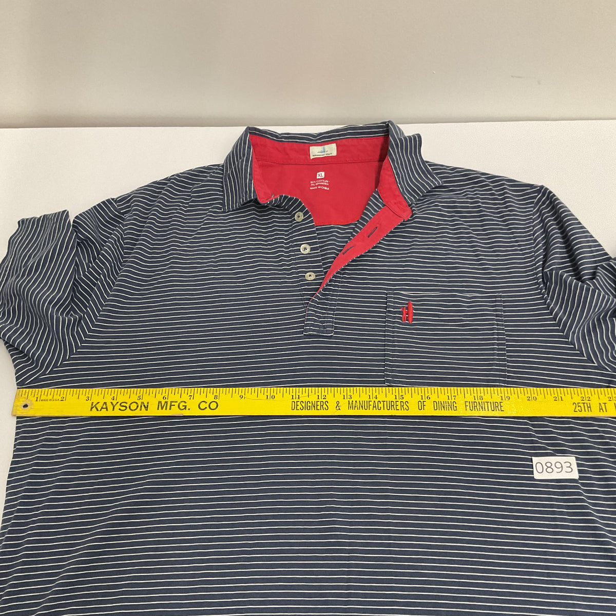 Johnnie-O Hangin' Out Polo Men's XL Navy White Striped Pocket Cotton Stretch