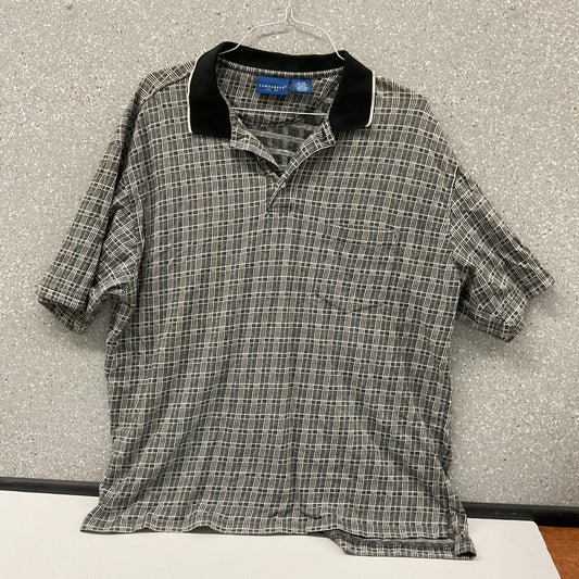 Towncraft Polo Shirt Men's XL Black Gray White Plaid Pocket Cotton Blend