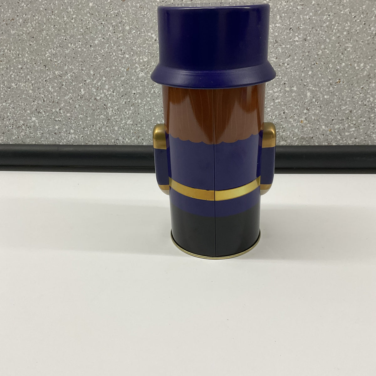 Nutcracker Christmas Tin Container Purple Gold Removable Hat Lid 7.5 Inch