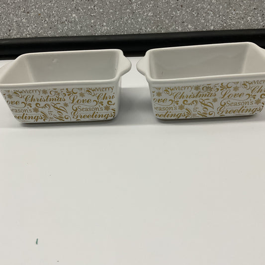 Celebrate It Christmas Mini Loaf Pans Set of 2 White Gold Holiday Ceramic