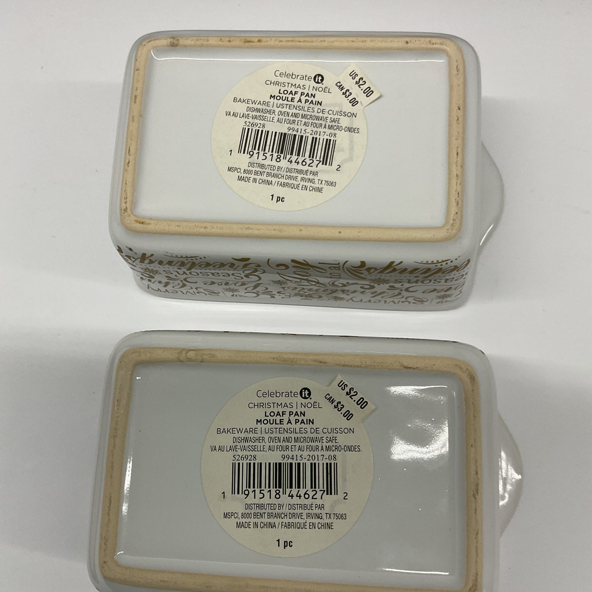 Celebrate It Christmas Mini Loaf Pans Set of 2 White Gold Holiday Ceramic
