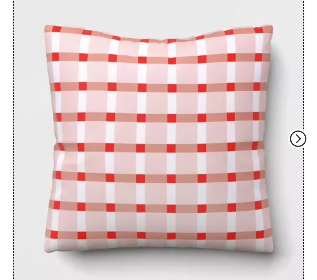 Room Essentials 17"x17" Reversible Square Outdoor Pillow – Red & Blush Plaid