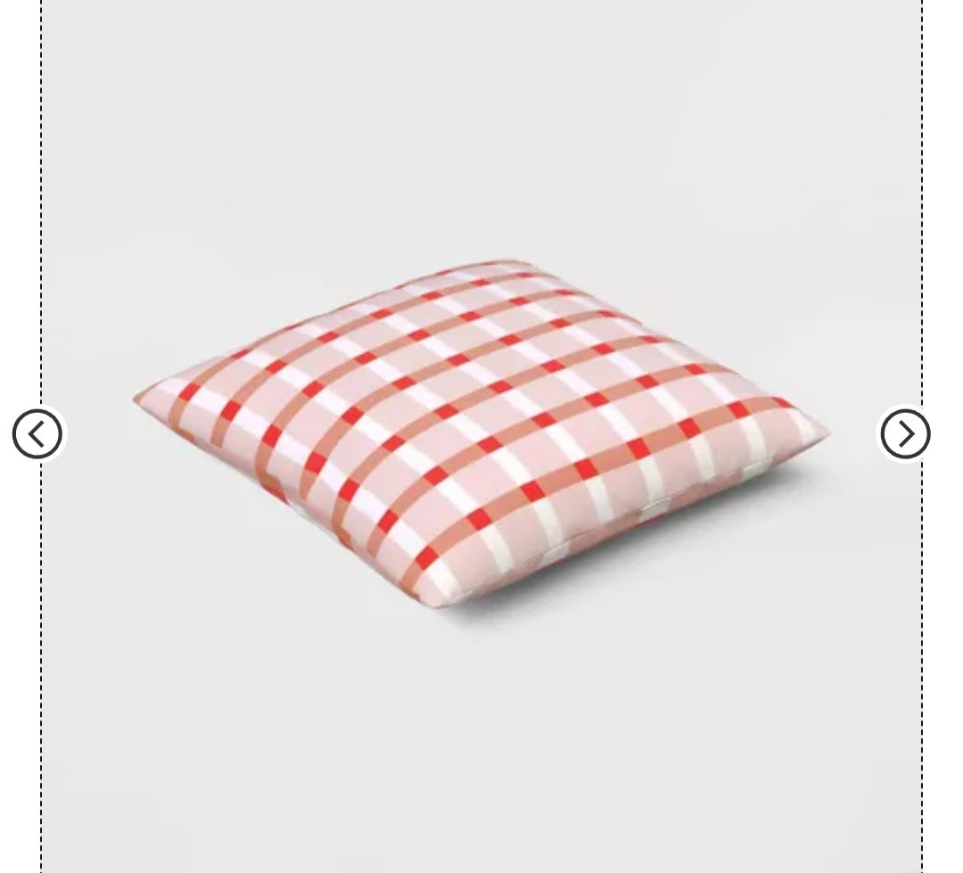 Room Essentials 17"x17" Reversible Square Outdoor Pillow – Red & Blush Plaid