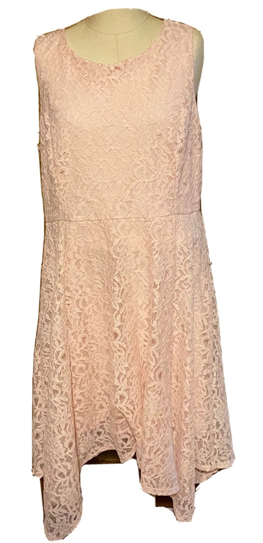 ELLE Lace Dress Womens Large L Cream Ivory Floral Asymmetrical Hem Fit Flare