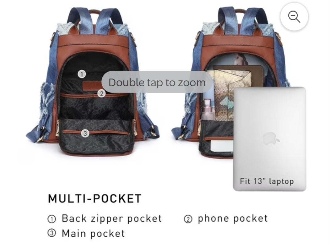 NWT M MARCO by MKP Collection Distressed Denim Backpack & Wristlet Set – Frayed Boho Style