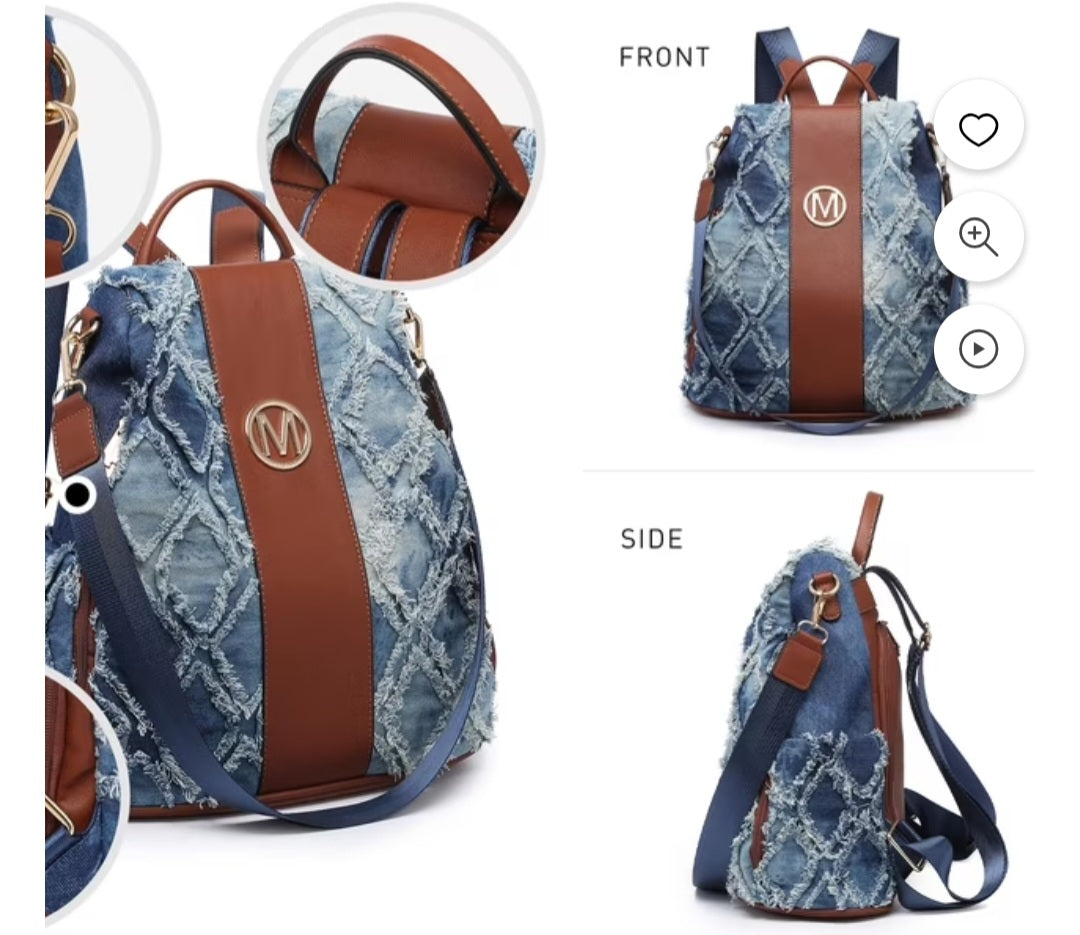 NWT M MARCO by MKP Collection Distressed Denim Backpack & Wristlet Set – Frayed Boho Style