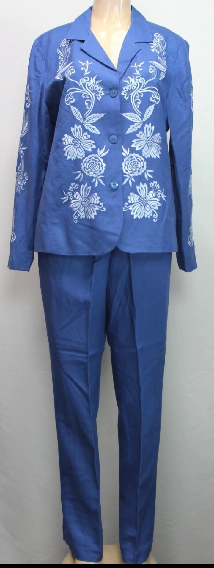 Victor Costa Occasion Women's 2PC Set Blazer & Pants Embroidered Blue Size 1X