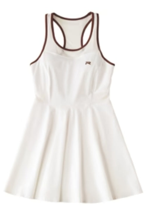 Ramsports Racer Flare Dress | White & Brown Tennis Pickleball Dress activewear size M