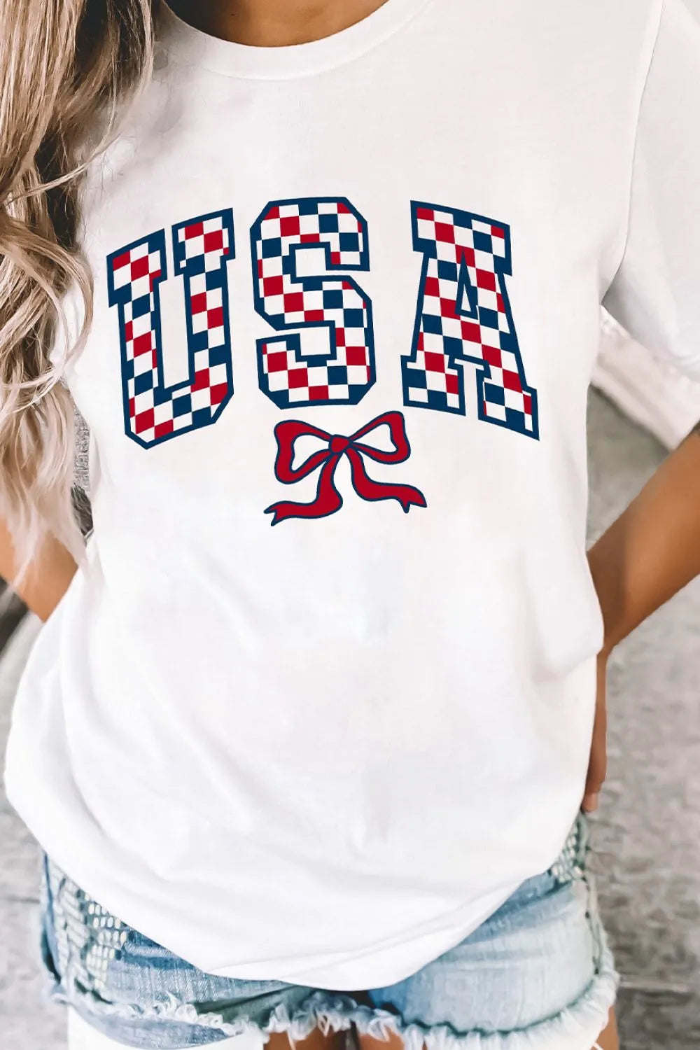 Checkered USA Graphic Round Neck Tee