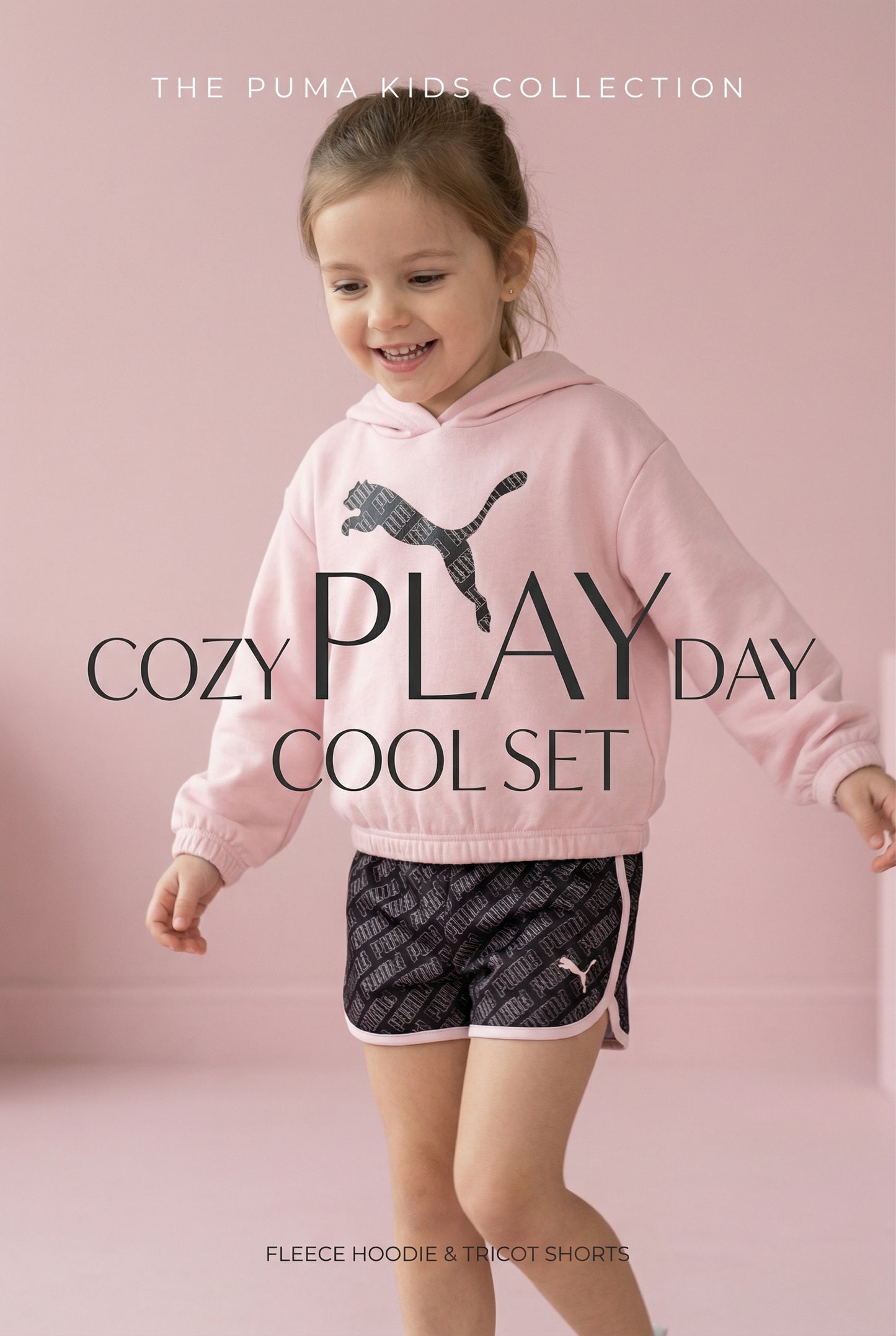 PUMA Girls 2-Piece Set: Fleece Hoodie & Tricot Shorts - Mauve Mist - NWT Size 5