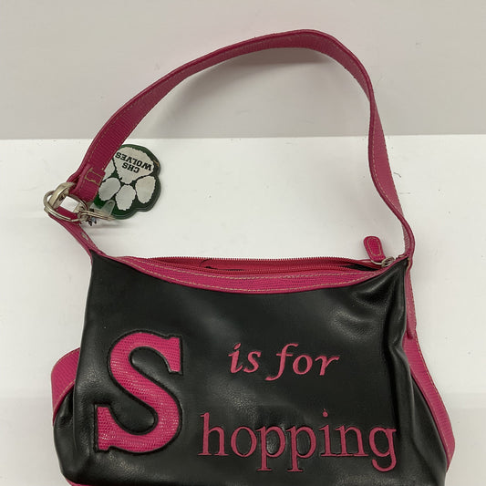 Garage Sale Unlimited black and pink shoulder bag with S is for Shopping graphic and CHS Wolves paw print charm