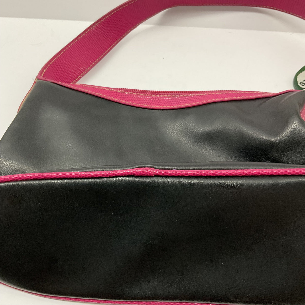 Garage Sale Unlimited small black shoulder handbag with vibrant pink trim and textured strap detail
