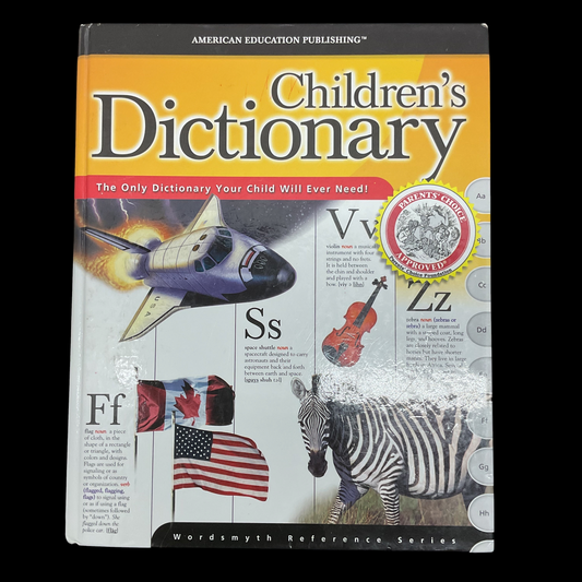 Garage Sale Unlimited American Education Publishing Children's Dictionary with colorful space and animal illustrations.