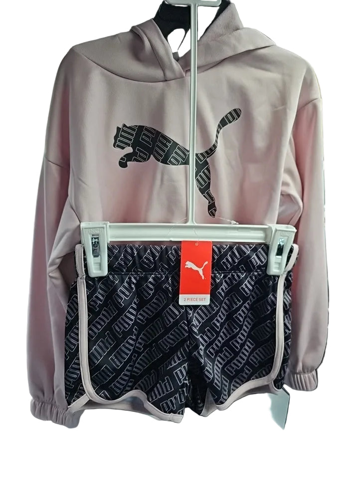PUMA Girls 2-Piece Set: Fleece Hoodie & Tricot Shorts - Mauve Mist - NWT Size 5