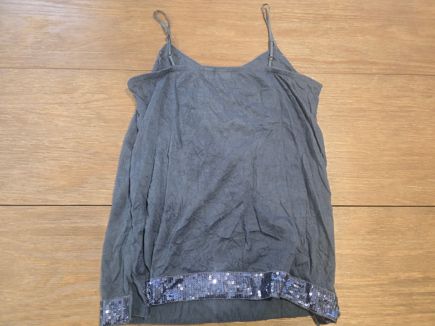 Cato Women’s Sequin Trim Camisole Tank Top Gray Sleeveless Size Large