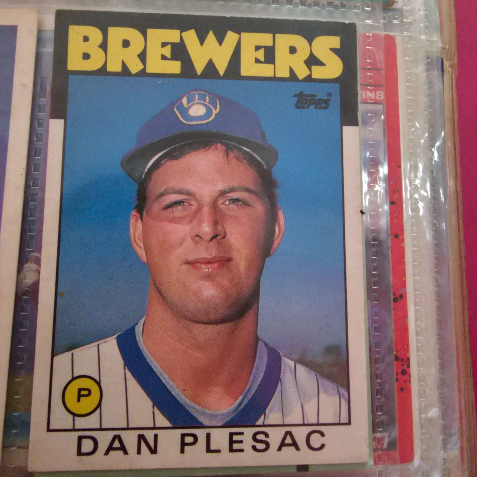 1986 Topps Dan Plesac baseball card in good condition featuring Milwaukee Brewers pitcher