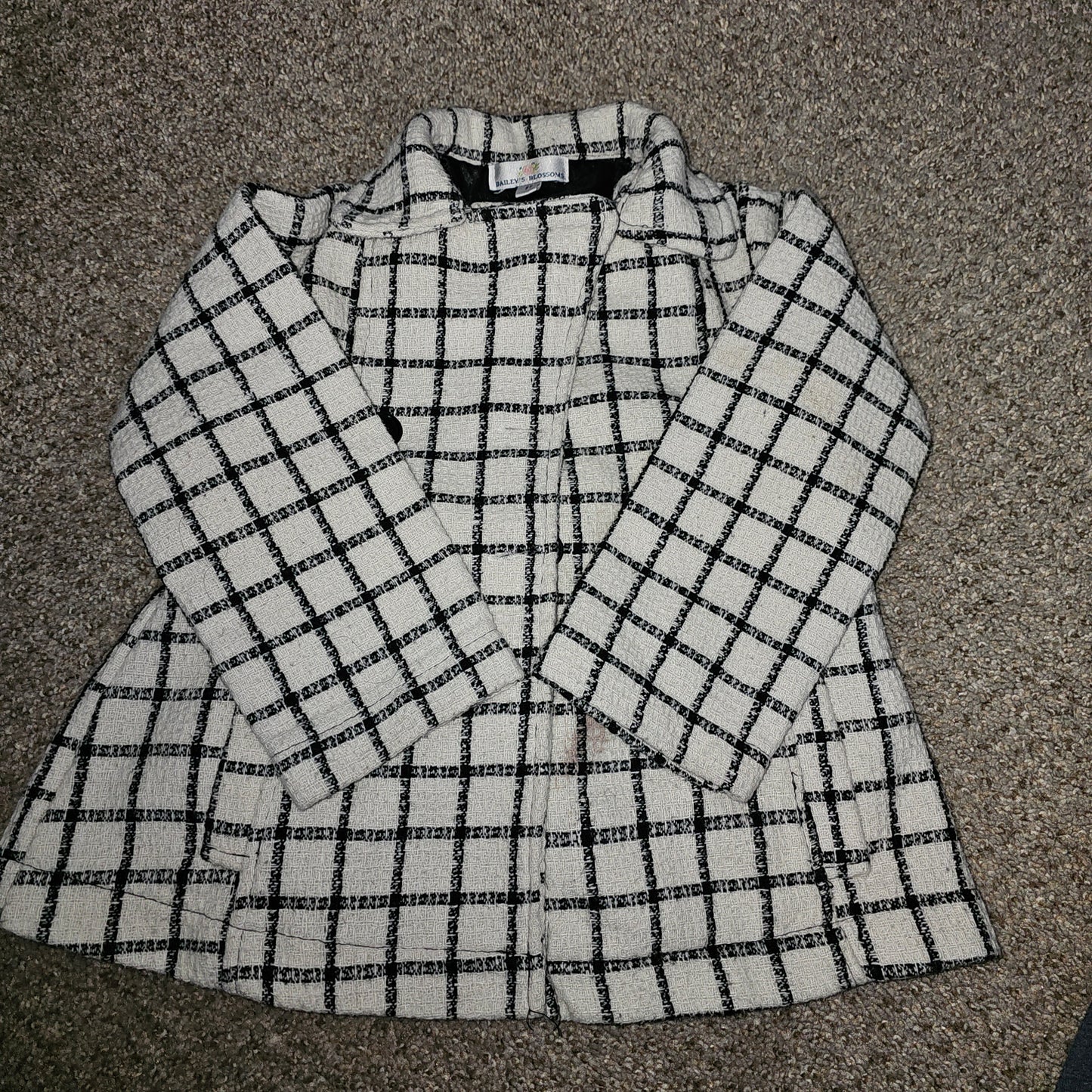 Bailey’s Blossoms Girls Plaid Dress Coat Jacket Black White Size 5T