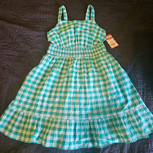 Cat And Jack girls gingham dress with blue and white checkered pattern and spaghetti straps