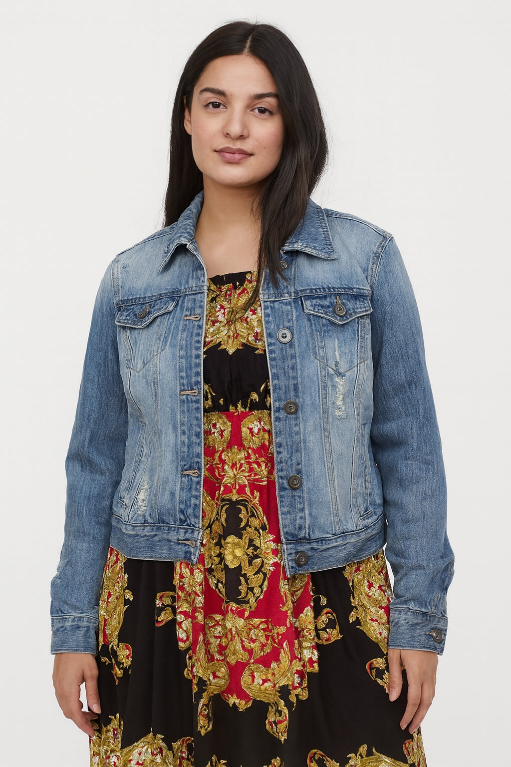 Mudd Women’s Denim Jean Jacket Medium Blue Distressed Style 100% Cotton medium