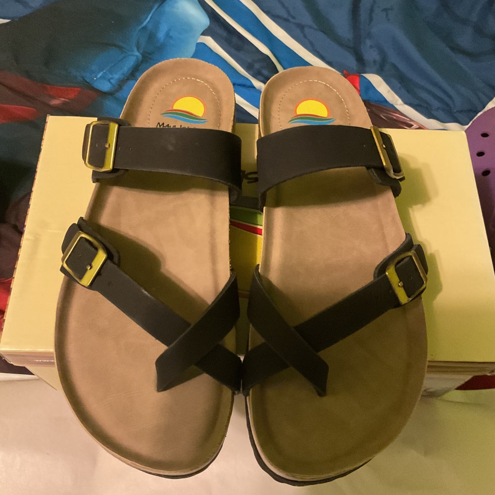 Maui‎ Island Hampton Sandals Women’s Size 9M Black Double Buckle Cork Footbed